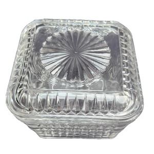 Hoosier Glass Square Refrigerator Dish Clear Square with Cover Lid Depre…